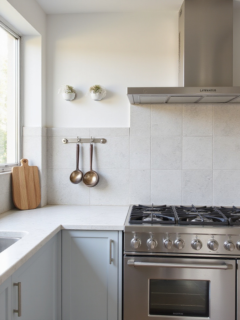 Washable vinyl wallpaper backsplash in a modern kitchen