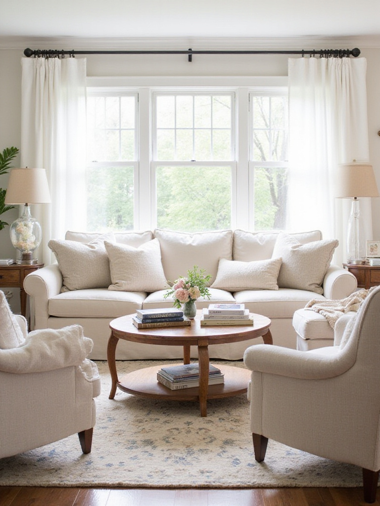 Cozy living room with furniture arranged for intimate conversation