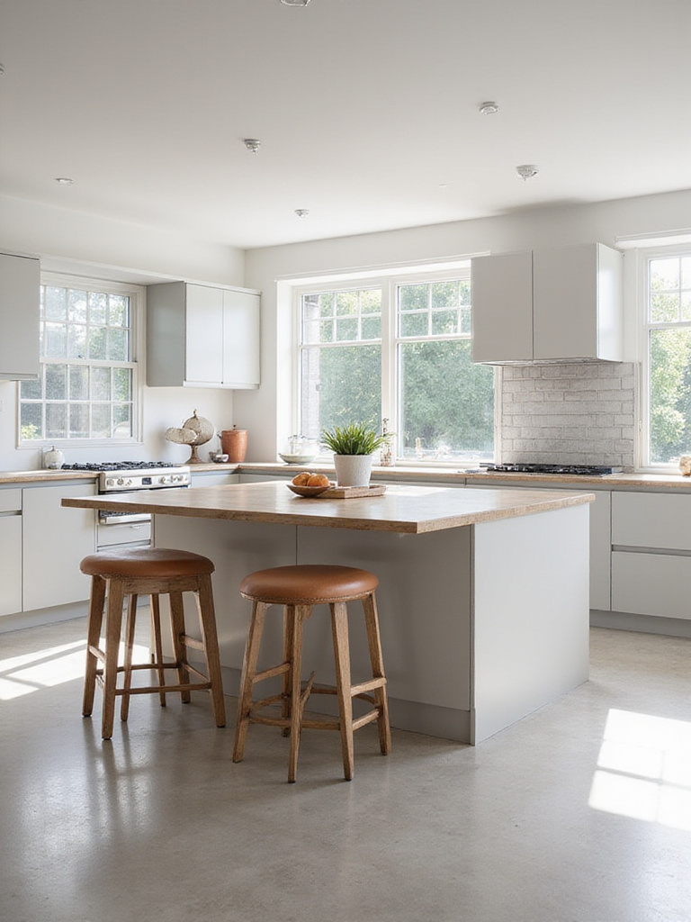 Modern multi-level kitchen island showcasing distinct zones for food prep and dining with seating.