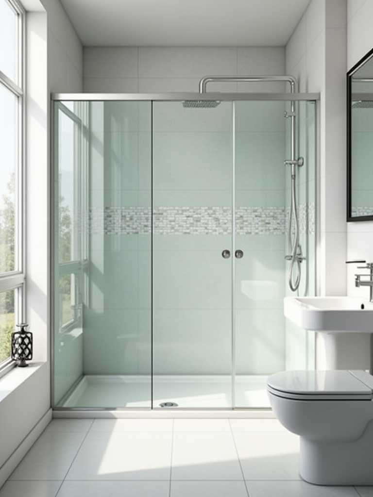 Modern small bathroom with a clear frameless glass shower enclosure making the space feel larger and more open.