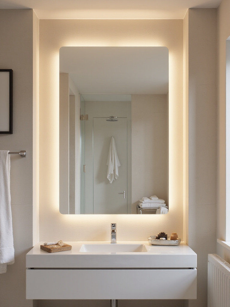 Bathroom mirror with energy-efficient LED backlighting