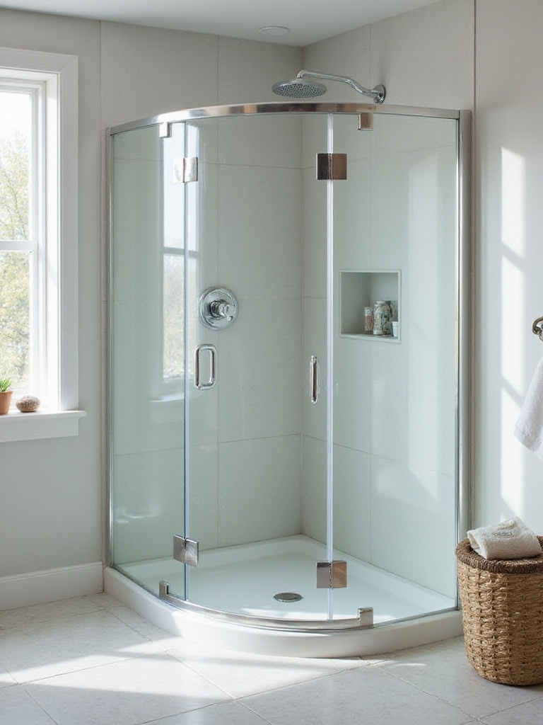 Modern bathroom with a frameless walk-in shower showcasing thick glass panels and minimal hardware.