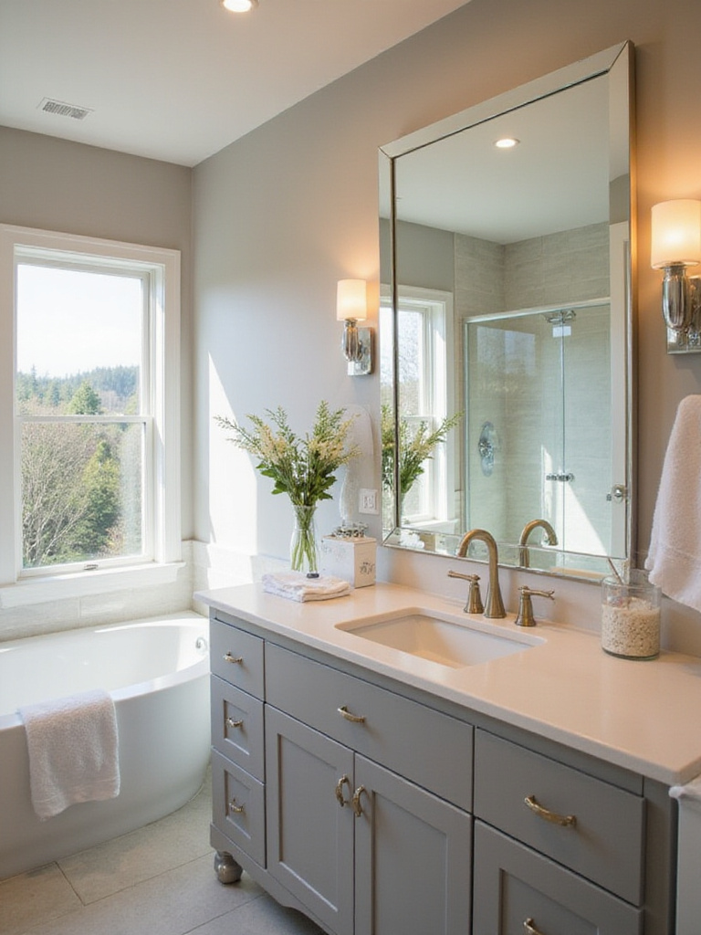 Modern bathroom with strategic mirror placement enhancing space
