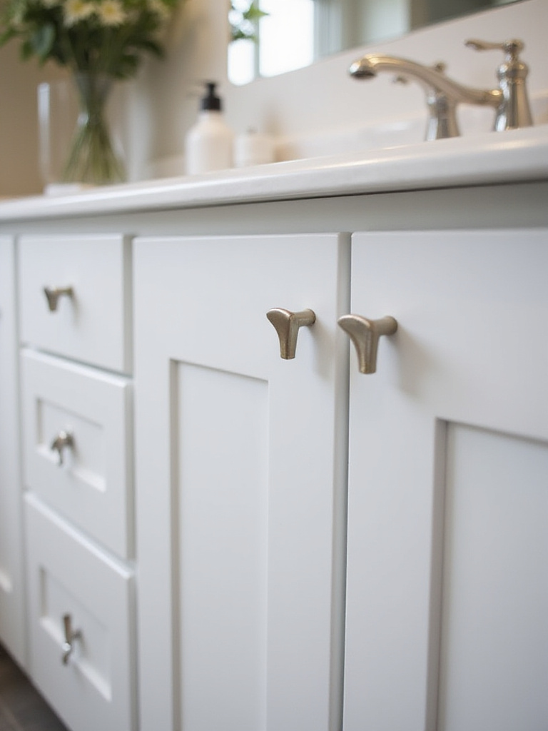 Modern bathroom with minimalist cabinet hardware and handle-free designs