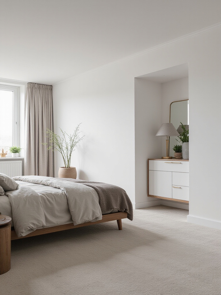 Minimalistic modern bedroom interior with clean surfaces and simple decor