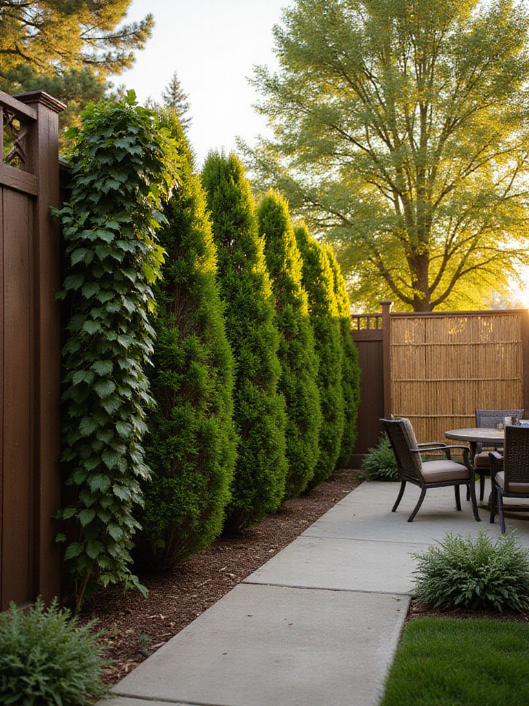 Backyard privacy ideas: fence, hedge, and bamboo screen