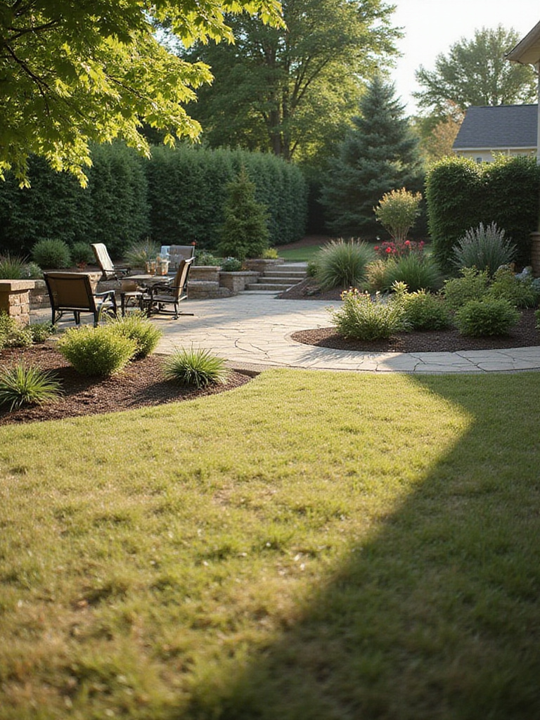 Backyard transitioning from bare grass to stunning landscape design showcasing the importance of planning.