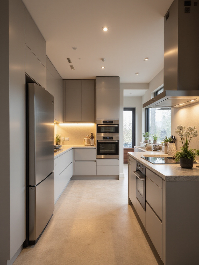 Modern kitchen with integrated cabinetry, showcasing a clutter-free and elegant design.