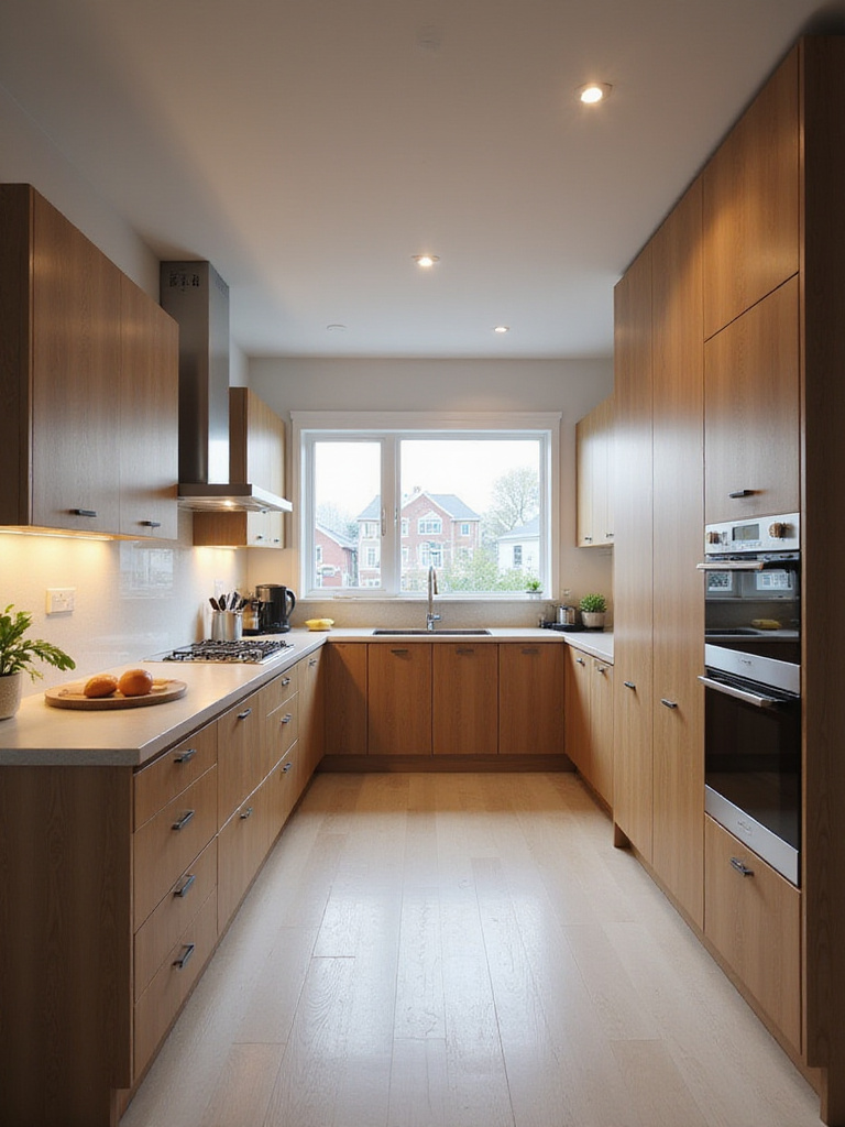 Modern U-shaped kitchen with ample countertop space and stylish cabinetry