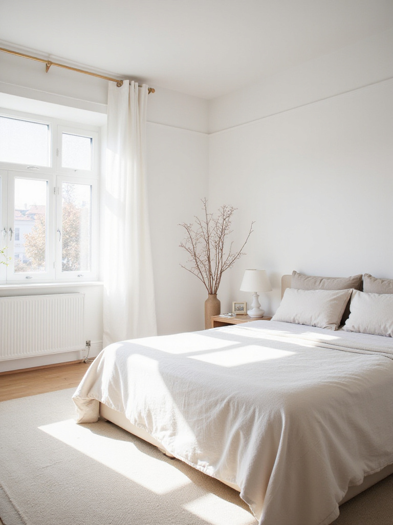 Minimalist bedroom with decluttered space and natural light