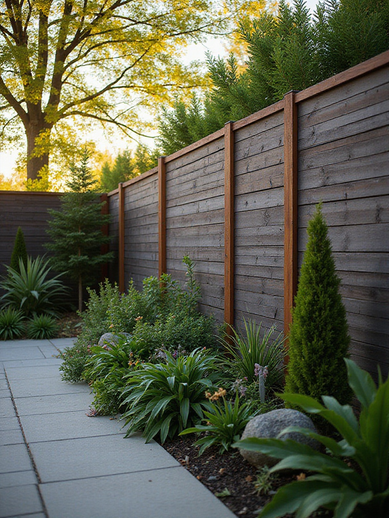 Modern smart fencing in a beautifully landscaped front yard enhancing privacy and curb appeal.