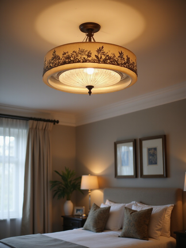 Elegant ceiling light fixture in a beautifully designed bedroom