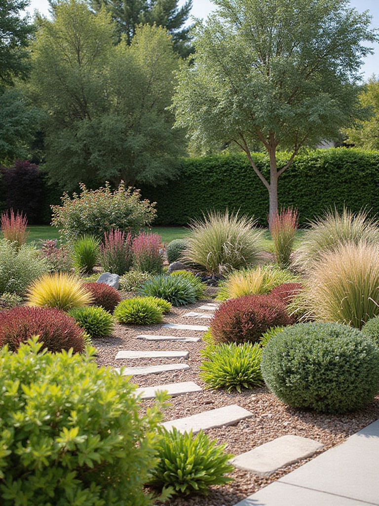 Beautifully landscaped front yard with drought-tolerant plants