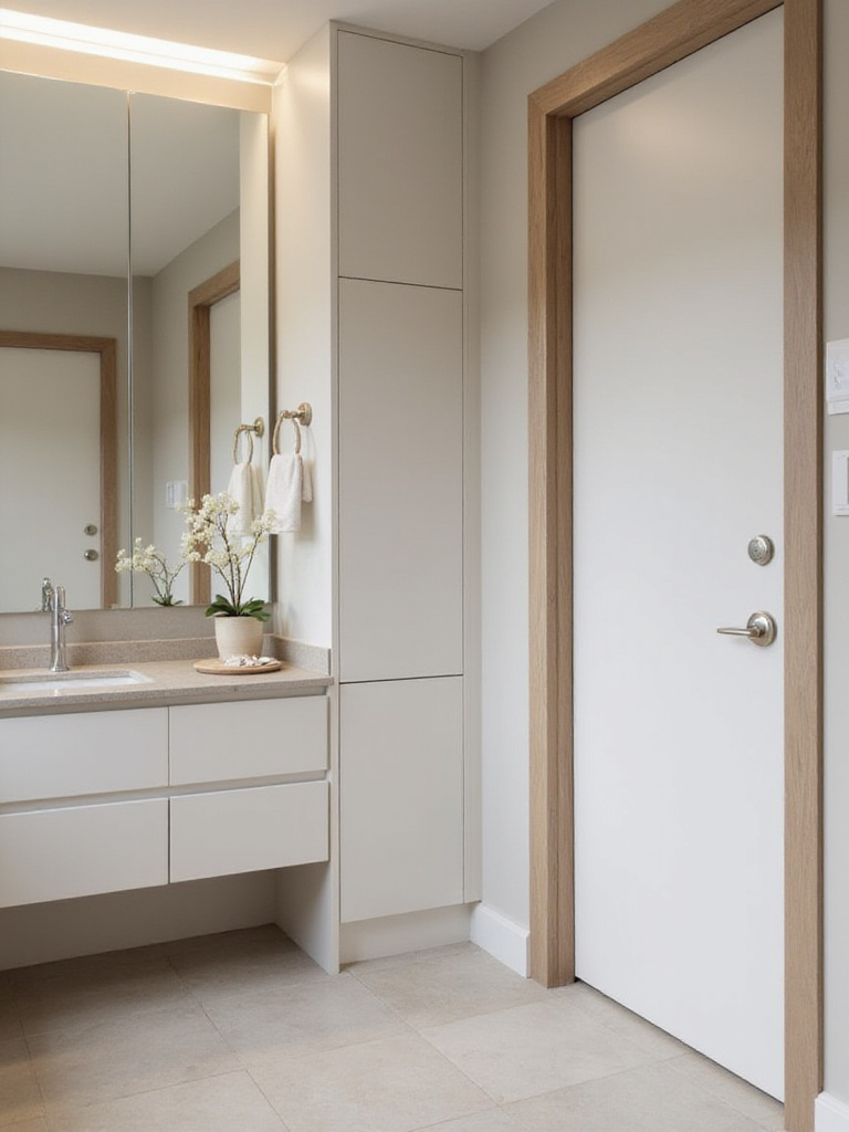 Modern minimalist bathroom design with sleek cabinets and neutral colors