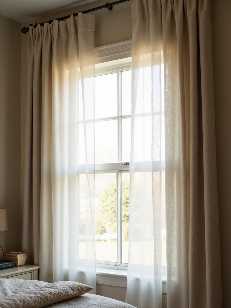 Elegant bedroom with custom window treatments enhancing privacy and style