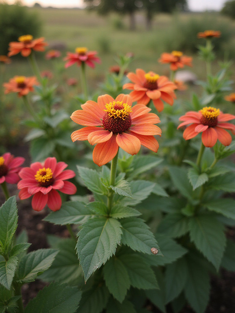 Vibrant flower garden with close-up of leaves showing signs of pest activity