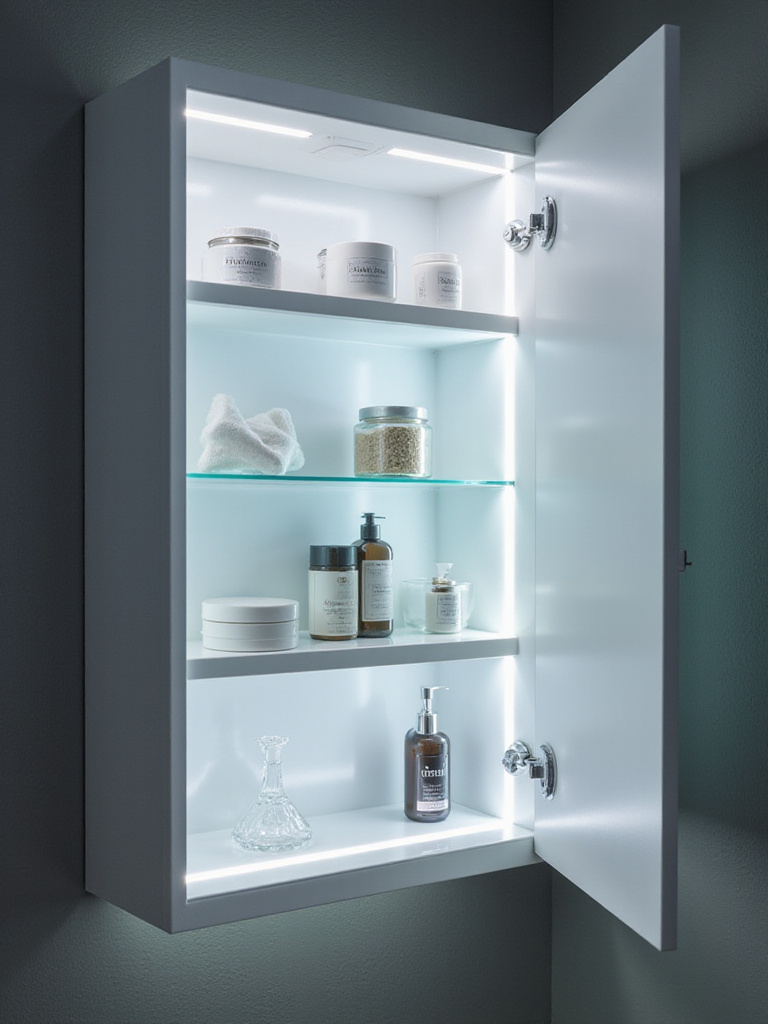 Modern bathroom cabinet with integrated LED lighting