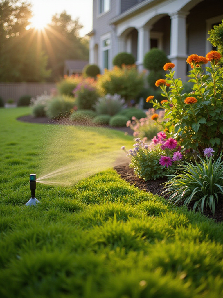 Smart irrigation system in a vibrant front yard landscape