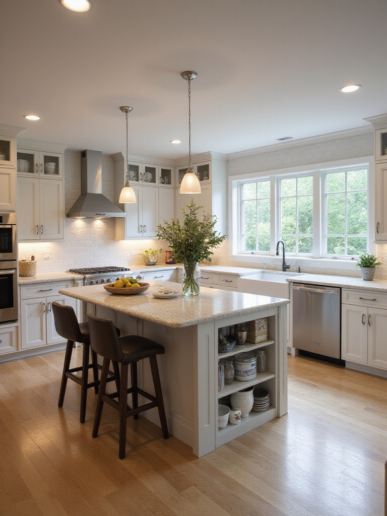Modern kitchen with a peninsula offering casual dining and extra prep space