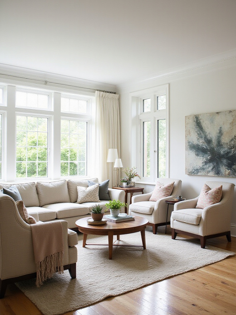 Living room with proportional furniture arrangement showing a sectional sofa and coffee table