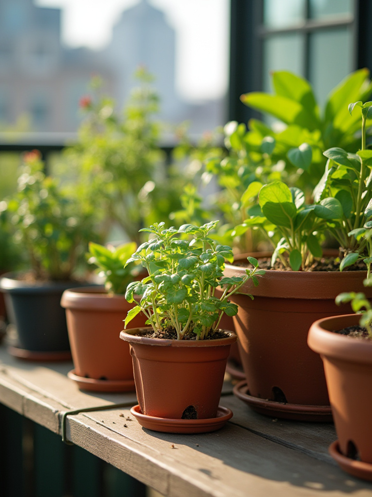 A beautiful balcony garden showcasing healthy plants with proper drainage.