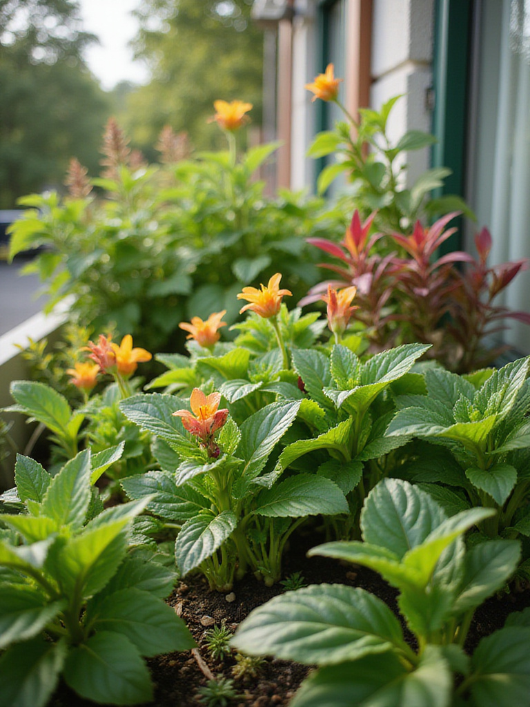 Healthy balcony garden showcasing pest-free plants in bright sunlight.