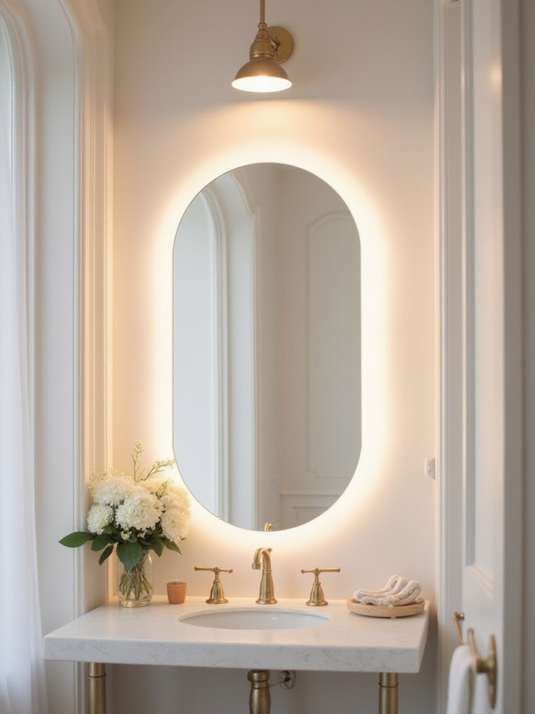 Bathroom vanity with ideal color temperature lighting for natural skin tones