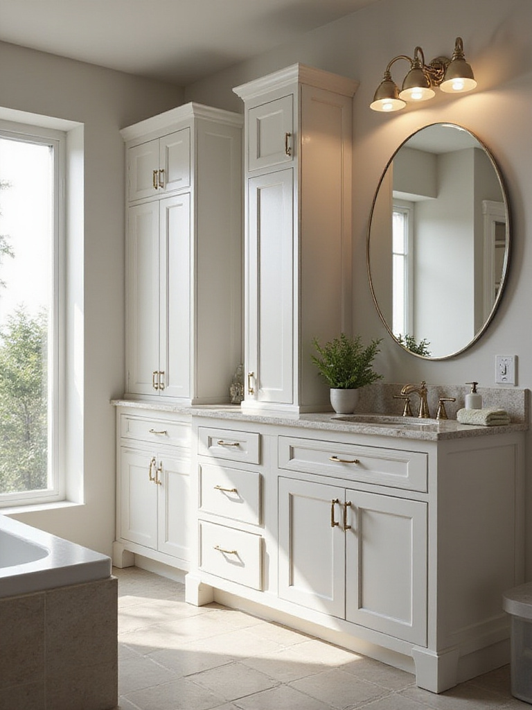 Stylish bathroom with moisture-resistant cabinets showcasing durability and design