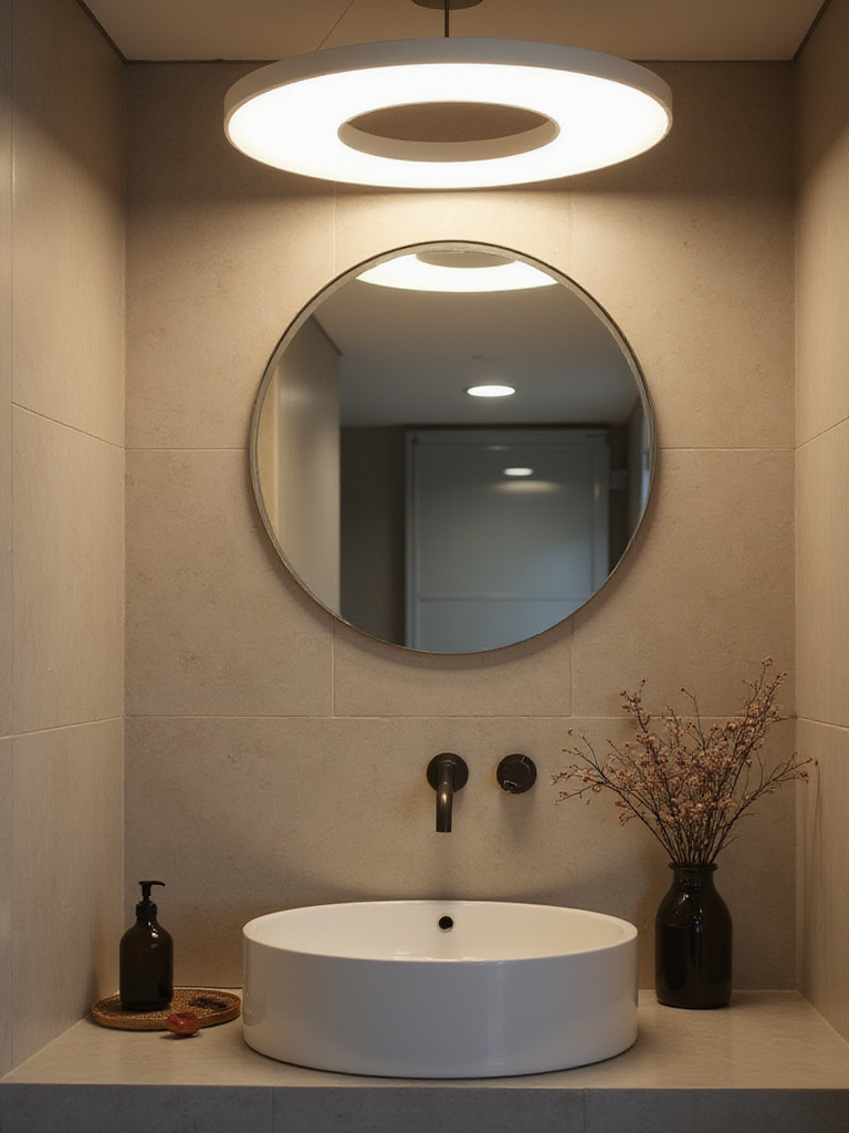 Modern bathroom with IP rated lighting fixtures over a mirror