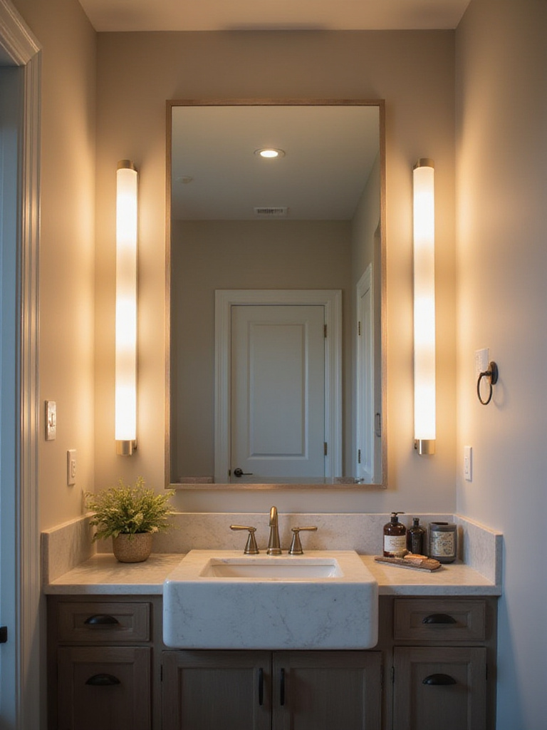 Illuminated bathroom vanity with balanced task and ambient lighting