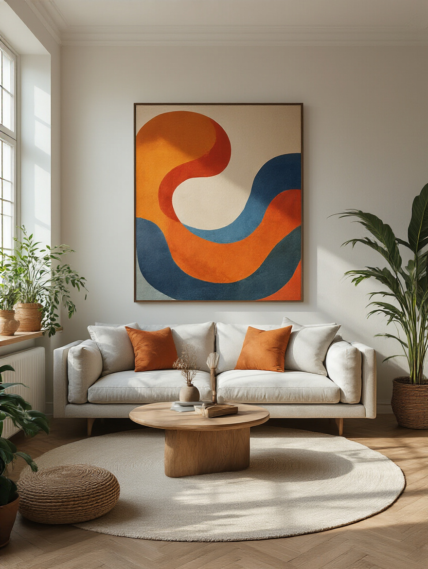 Curated living room with meaningful artwork reflecting personal style