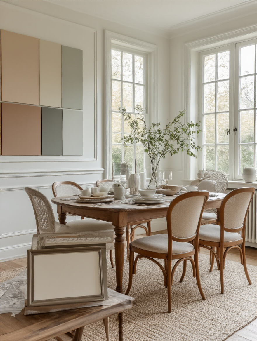 Dining room showcasing paint samples against a white background, highlighting color undertones.