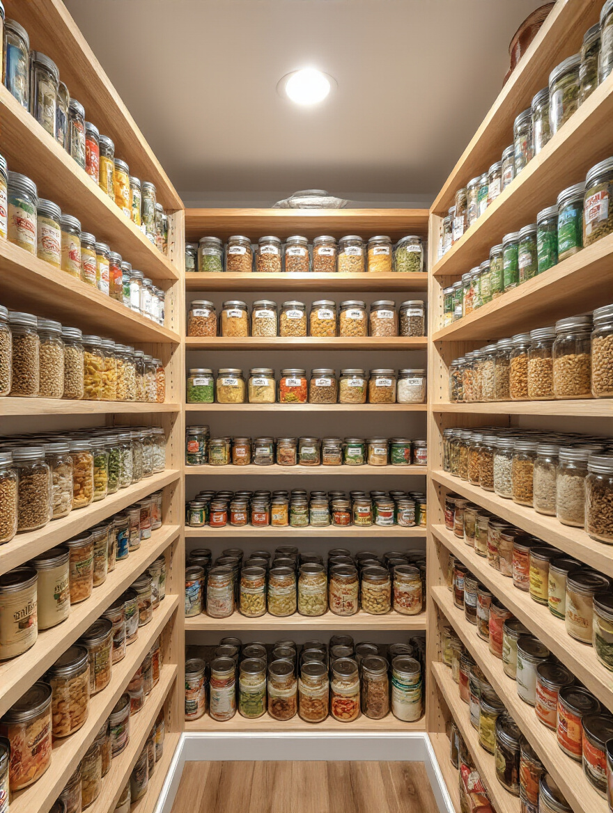 Organized pantry implementing FIFO system with older items in front and newer items behind.