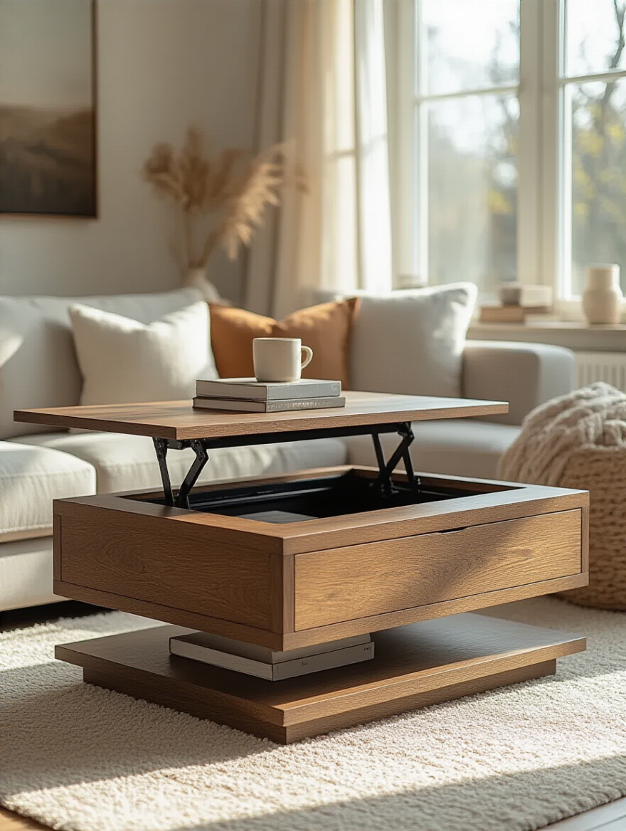 Modern living room with hidden storage coffee table and stylish decor