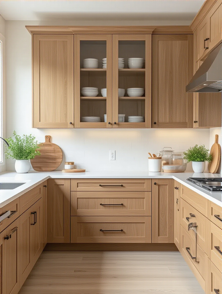 A clean and well-maintained kitchen cabinet space showcasing modern cabinetry.