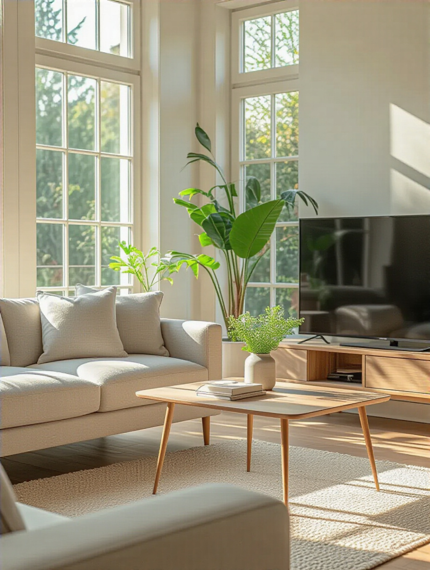 Small living room featuring legged furniture creating an open and airy atmosphere