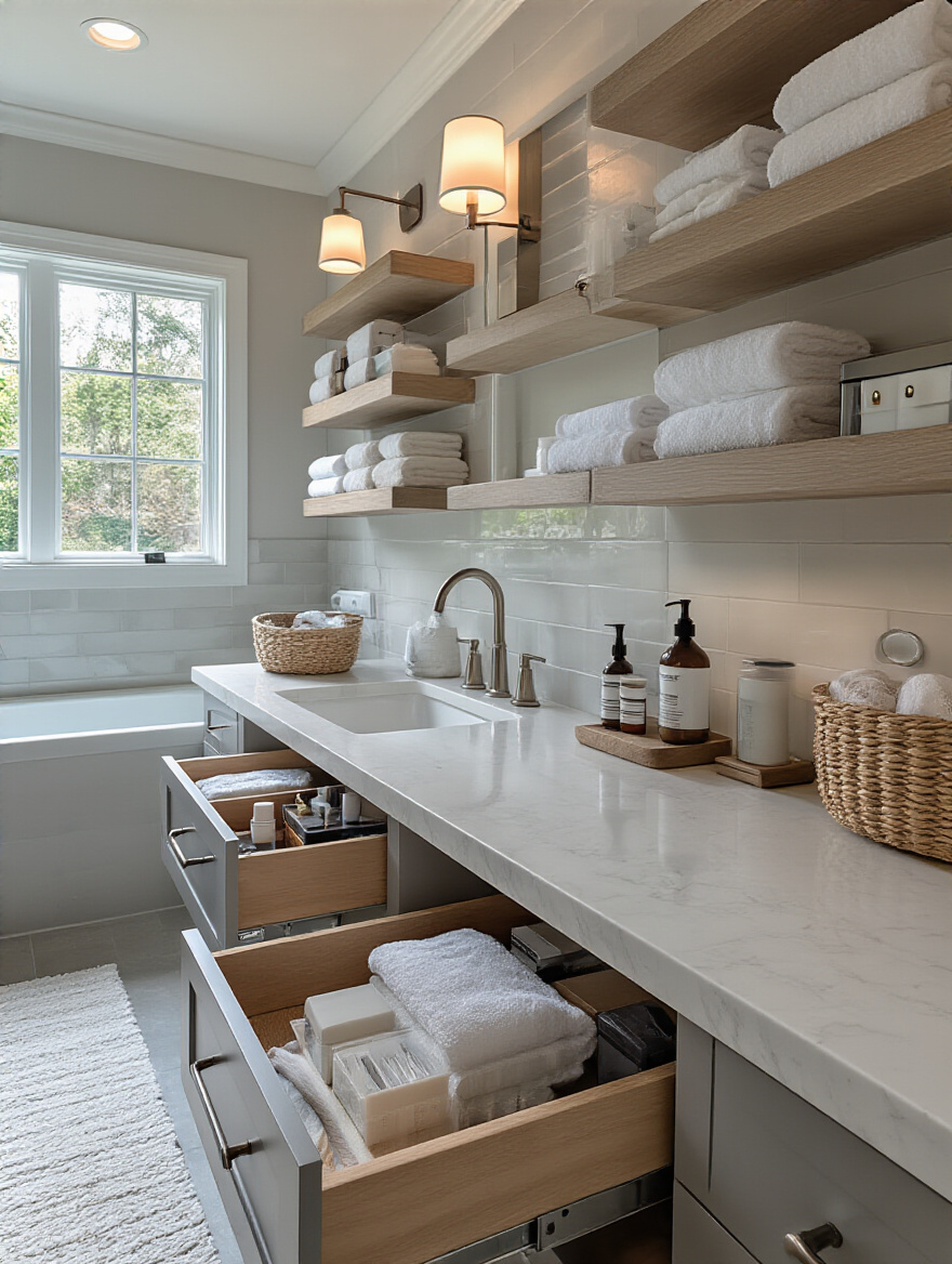 Modern bathroom vanity with pull-out drawers and <a href=