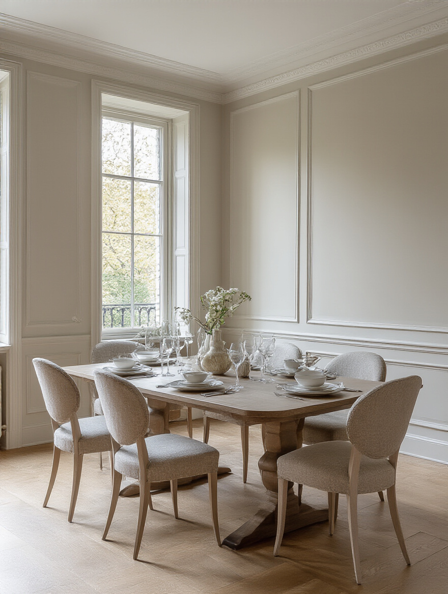 Dining room showcasing different paint sheens with elegant decor