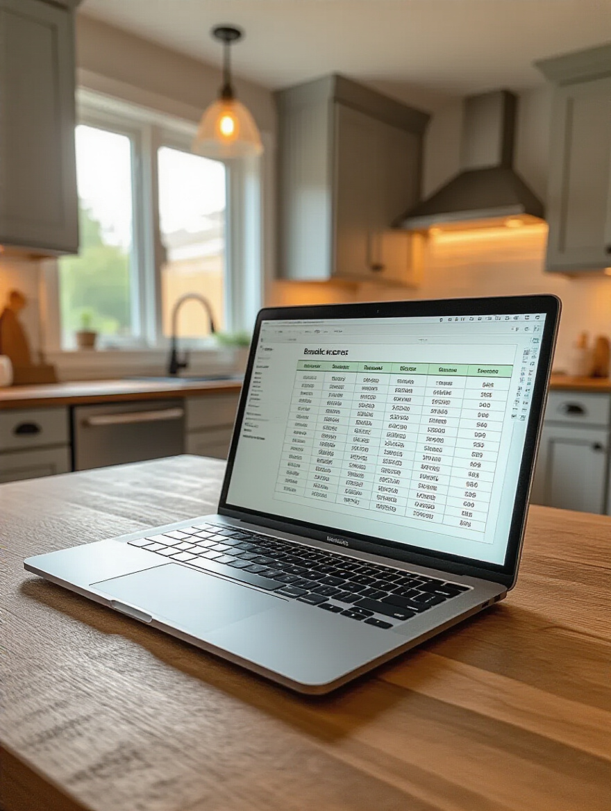 Workspace with budgeting tools for kitchen cabinet makeover