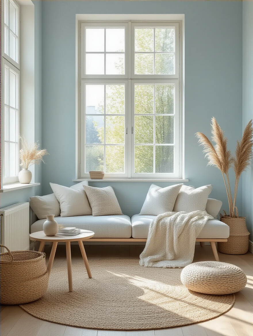 Stylish small living room with a light color palette enhancing visual space