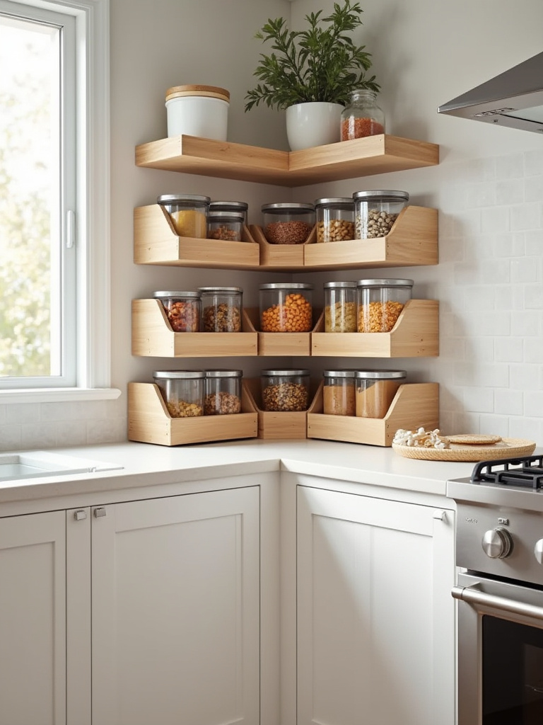 Vertical kitchen scene showing a dedicated snack station with clear containers and icon-based labels