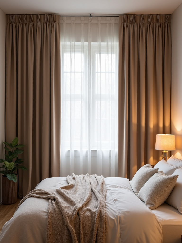 Cozy bedroom with floor-to-ceiling blackout curtains