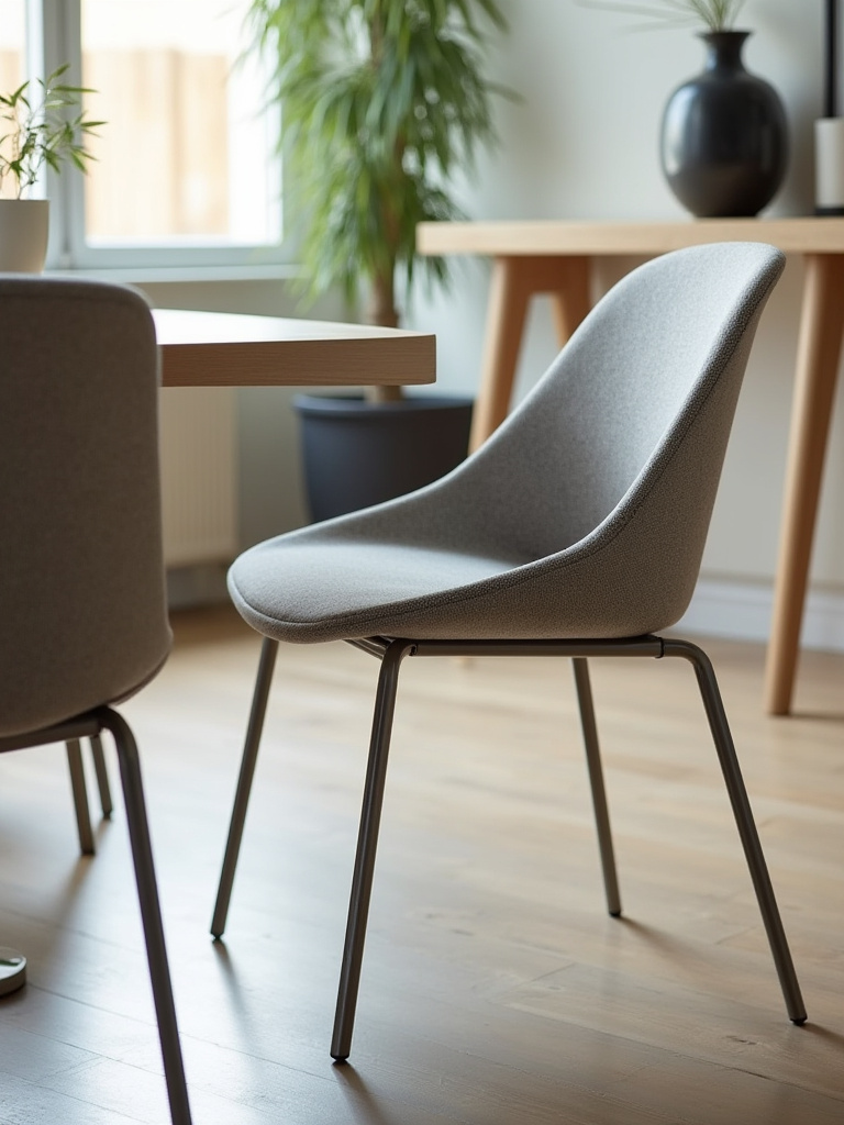Pair of modern ergonomic dining chairs with contoured seats and lumbar support in a stylish dining room