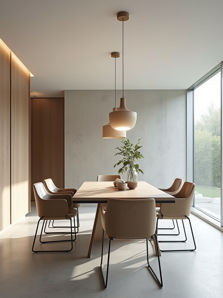 Modern dining room featuring a sleek extendable table and integrated storage showcasing functionality and minimalist design