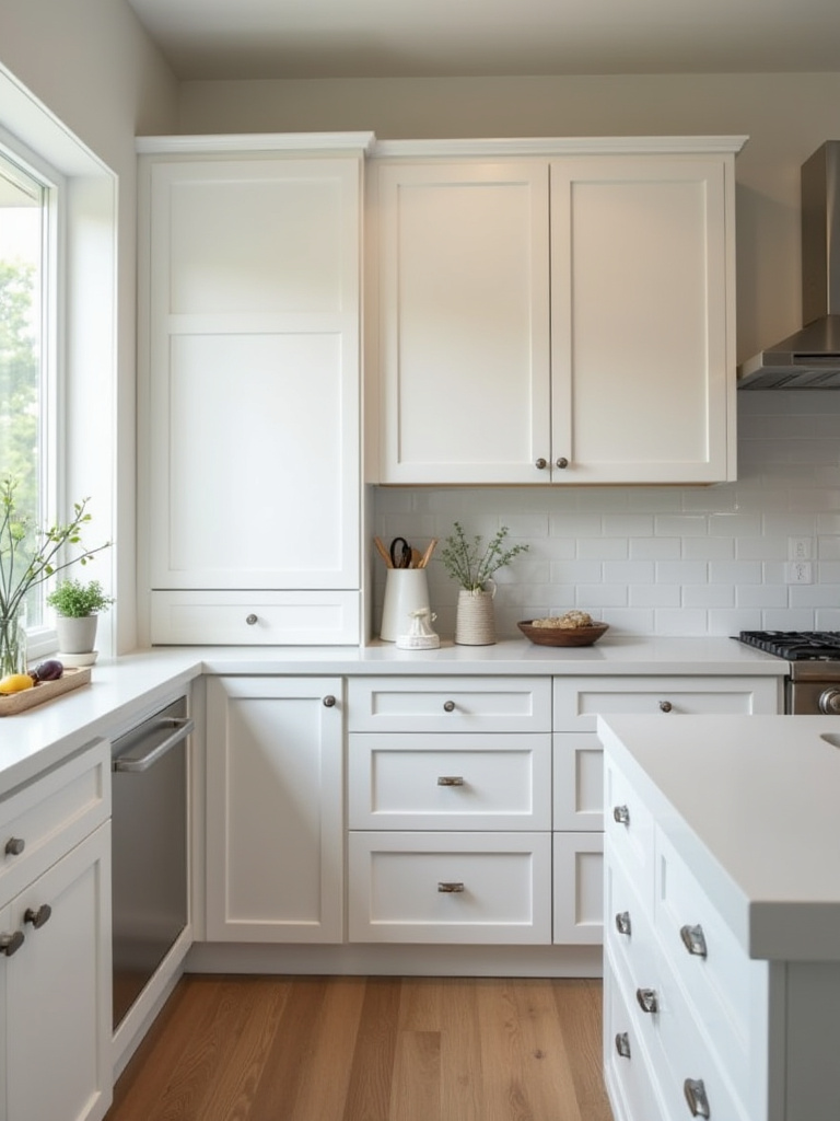 Newly refaced kitchen cabinets with modern veneer finish in a small kitchen remodel