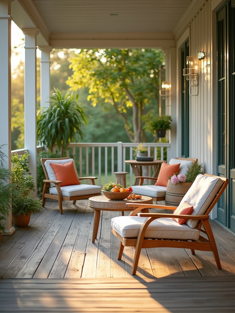 Portrait image of durable all-weather backyard porch furniture set with marine-grade polymer and Sunbrella cushions in natural daylight