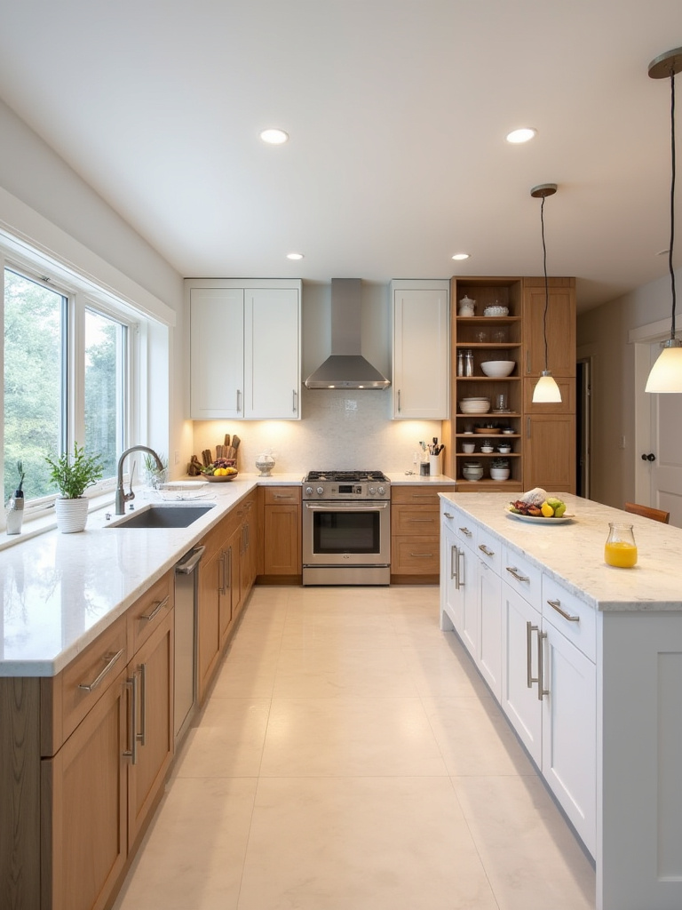 Modern kitchen showing prioritized zones, premium cabinetry, and durable surfaces