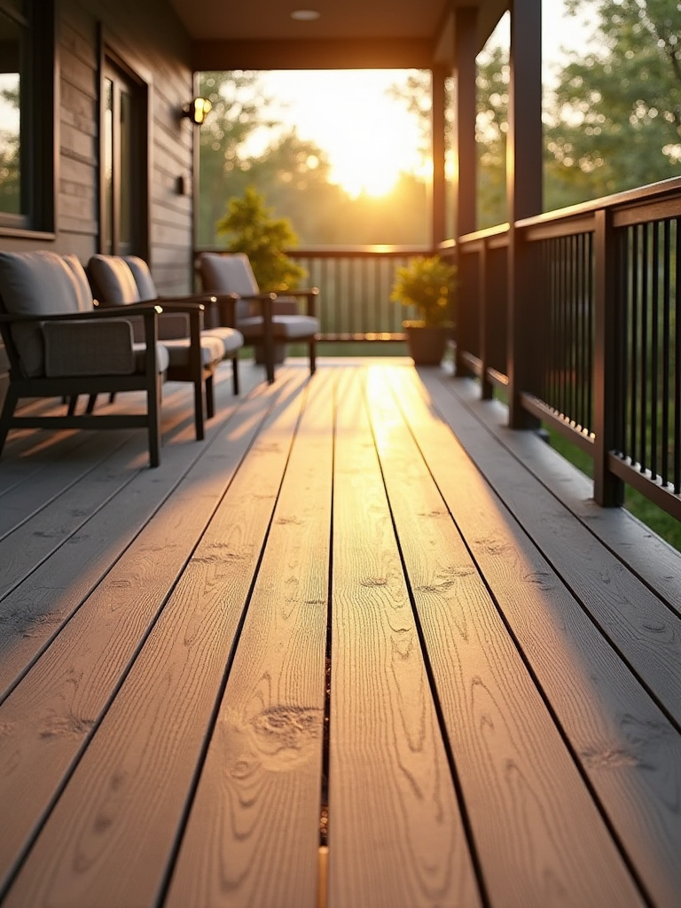 Vertical portrait of a modern porch featuring high-performance weather-resistant flooring