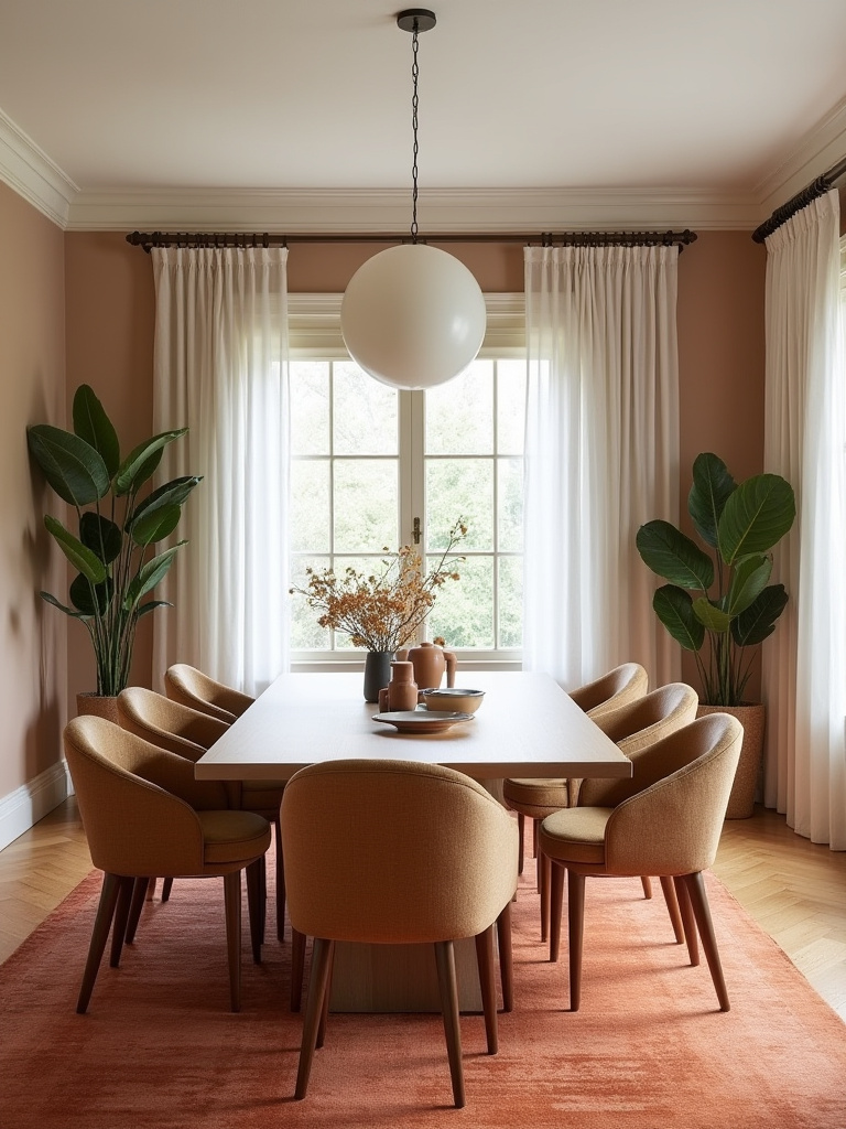 Portrait of a dining room showing a cohesive color palette
