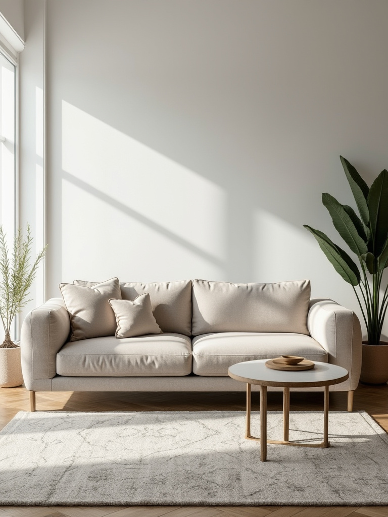 A stylish, well-proportioned sofa as the centerpiece of a modern living room, demonstrating ideal scale and perfect fit for the space. No people.